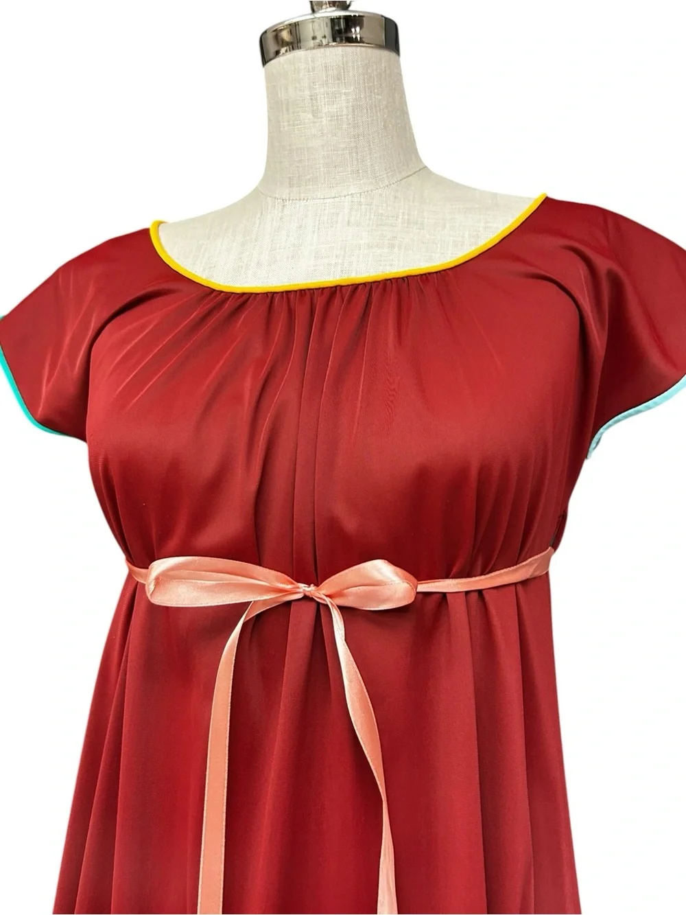 Vintage Red Nylon House Dress Caftan Lounge Dress One Size - Picture 7 of 11